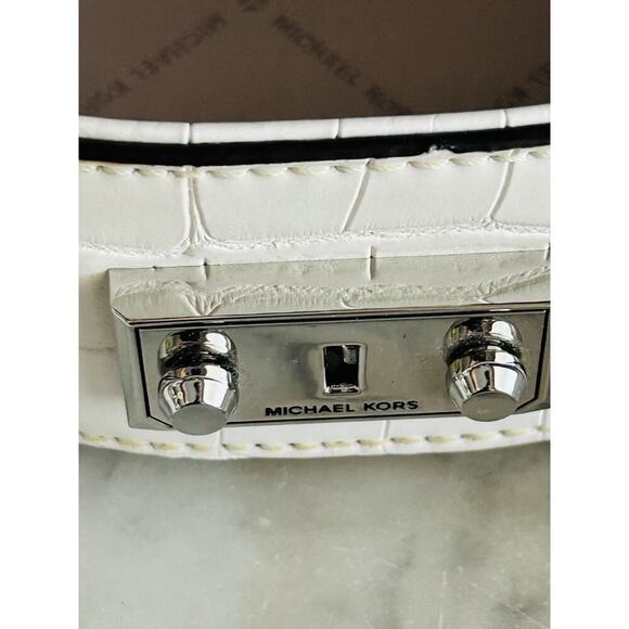 Michael Kors White Crossbody Serena Croc Embossed Small Circle Wedding Handbag - Picture 13 of 16
